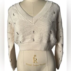 Jonathan Simkhai wool pearl rhinestone sweater